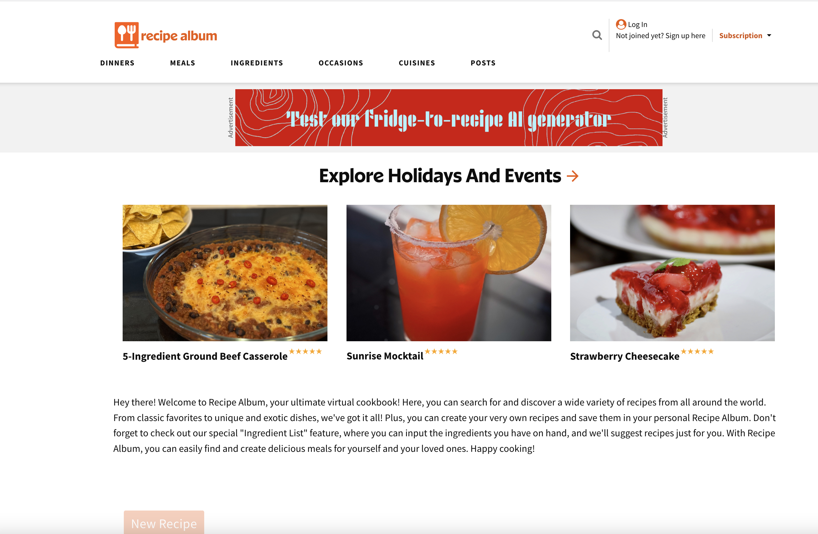 RecipeAlbum.com Home Page